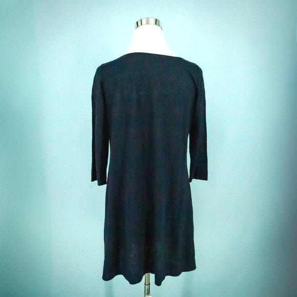 Eileen Fisher Size Small S Navy Blue System Scoop 3/4 Sleeve Linen Knit Dress - Picture 2 of 6